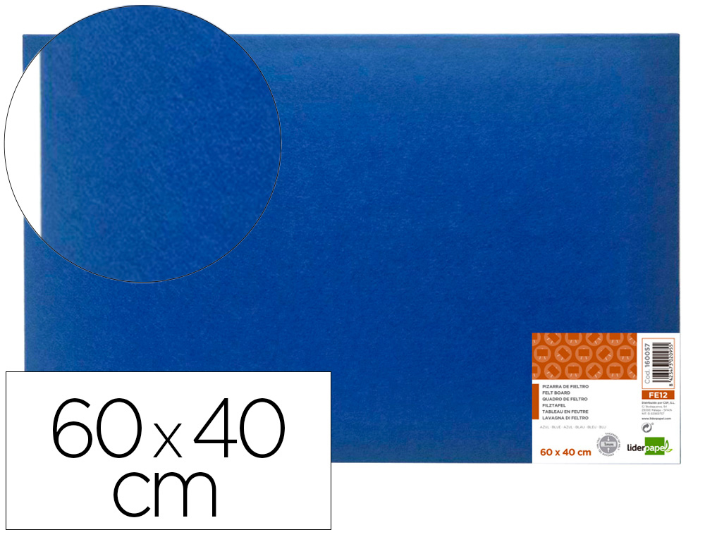 TABLERO DE ANUNCIOS LIDERPAPEL FIELTRO COLOR AZUL 40X60 CM